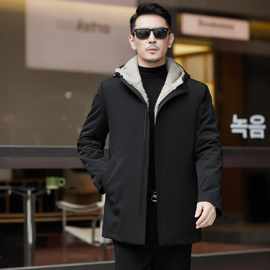 高档牛奶丝派克服男2025冬季休闲保暖银兰貂内胆中年爸爸连帽外套