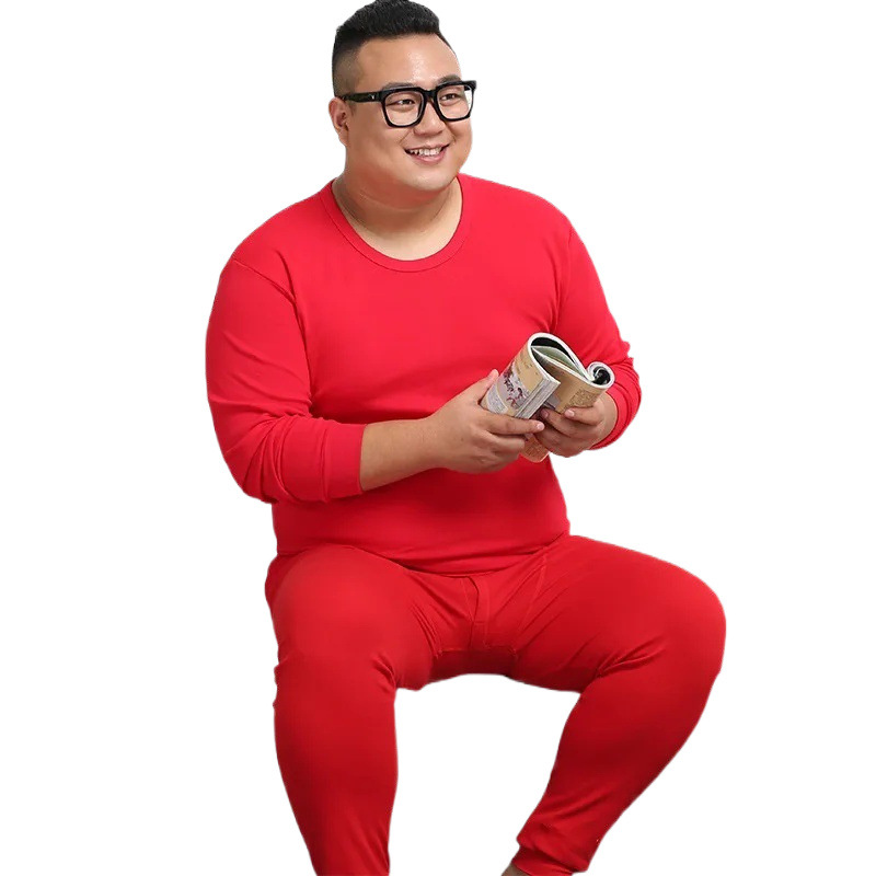 남성 헐렁한 속옷 가을 옷 중년 및 노인 플러스 뚱뚱한 플러스 사이즈 뚱뚱한 사람들의 출생 연도 밝은 빨간색 따뜻한 정장 코튼