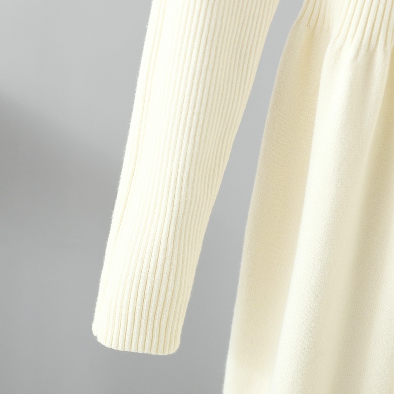 Half Turtleneck Knitted Dress Autumn Winter Long Sleeve Waist Controlled Base Slim Black Woolen Women