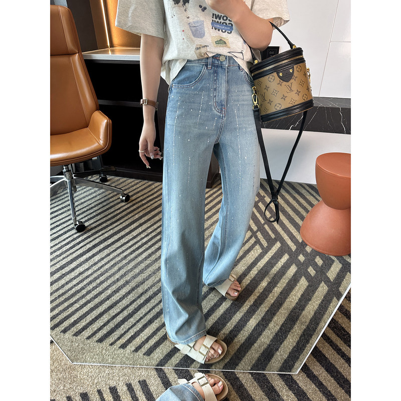 Straight-Leg Pants King~! Women's 2026 New Style Narrow Straight-Leg Jeans with Rhinestones, Soft Tencel Stretch Slimming Pants