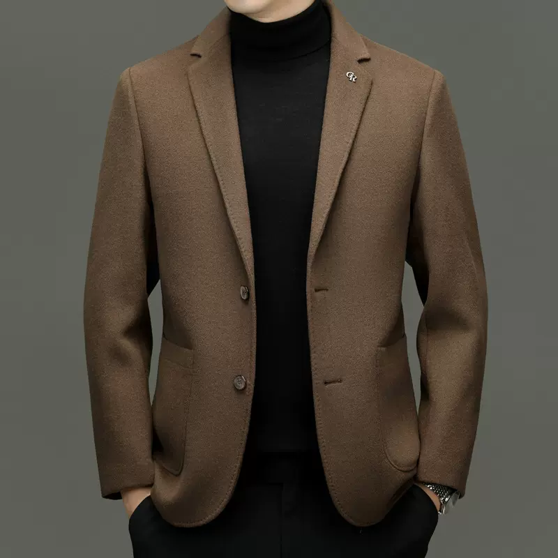 男士羊毛双面呢西服青年商务休闲保暖白鸭绒可拆卸毛呢外套男装潮