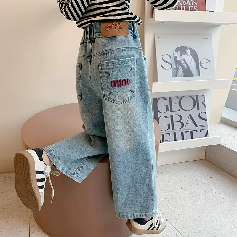 Свободные прямые джинсы, детские осенние штаны для отдыха, свободный крой
