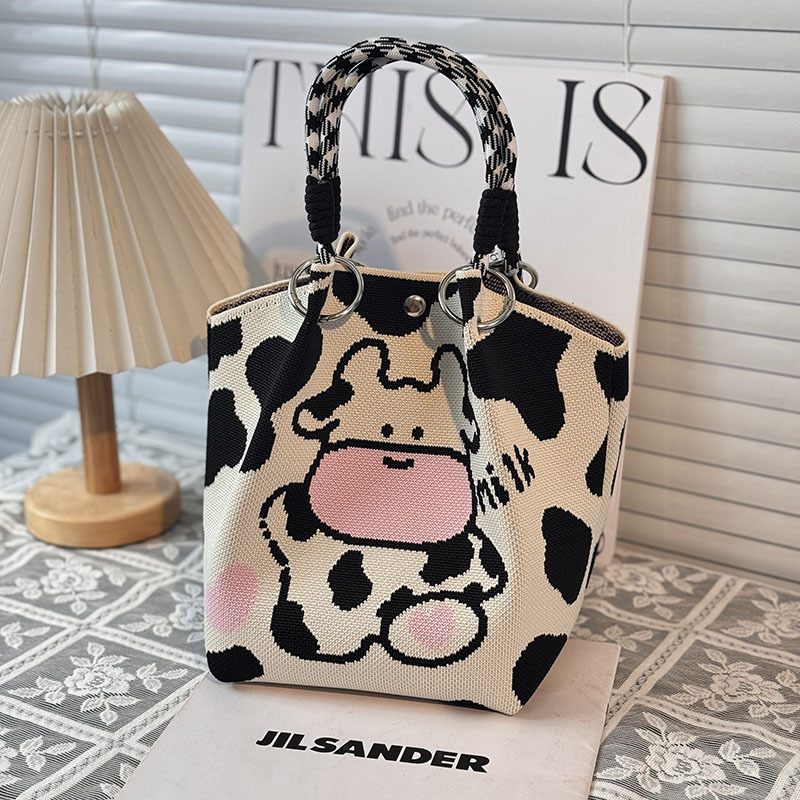 ニットハンドバッグ、ニッチデザインバケットバッグ、トートバッグ、ハンドバッグ、カジュアルで多用途なショルダーバッグ、ニットポータブルバッグ