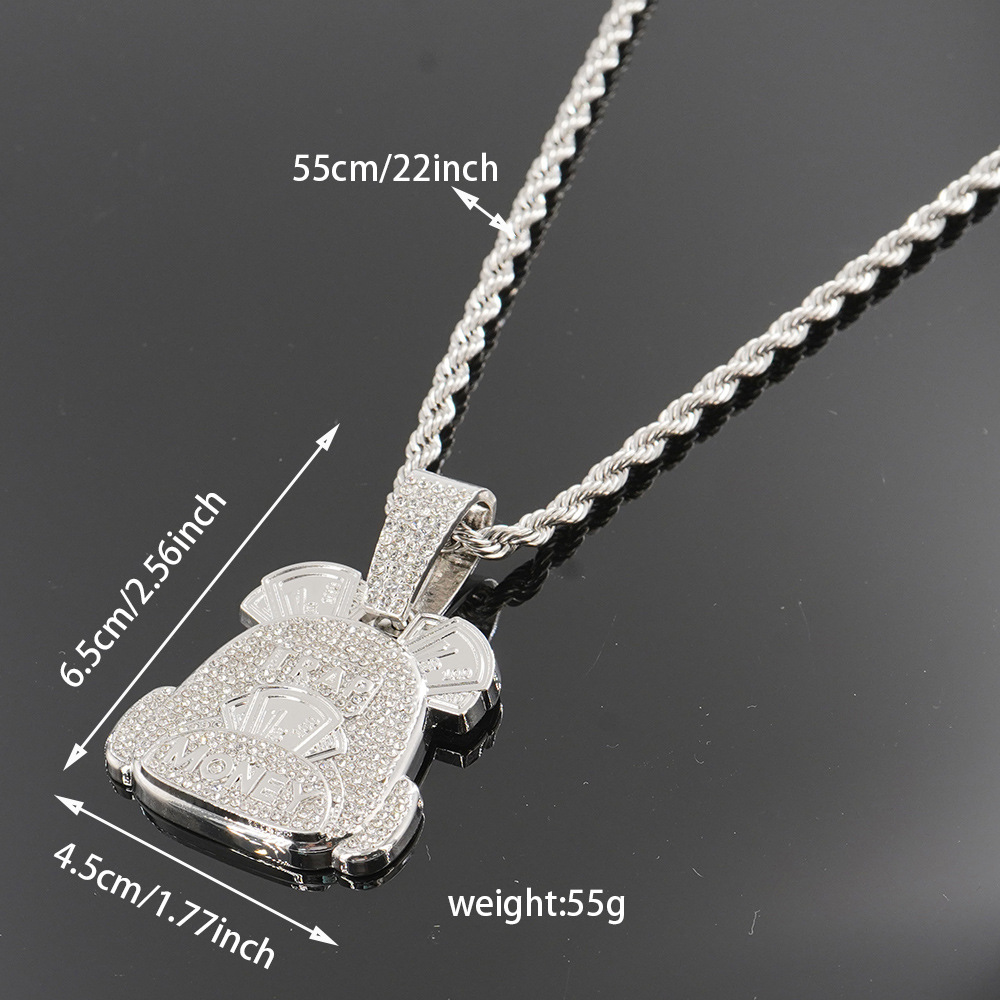 Marca de moda con diamantes letras MONEY bolsas de dinero colgante collar hombre europeo y americano hip hop collar de cadena cubano personalizado al por mayor
