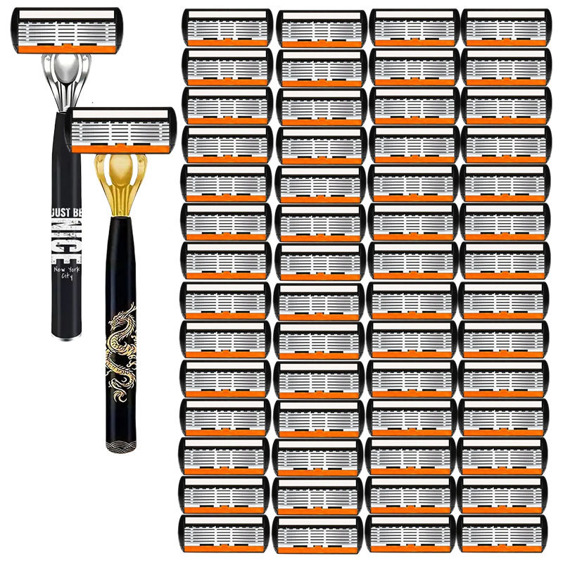 Cross-Border Dropshipping Six-Layer Razor Blades Manual Razor Metal Razor Handle Blade Set Shaving Razor