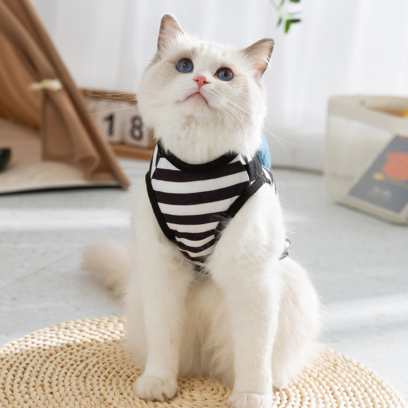 Gato primavera y verano linda mochila con cremallera tridimensional chaleco de tracción a rayas perro de dos patas ropa delgada para gatos