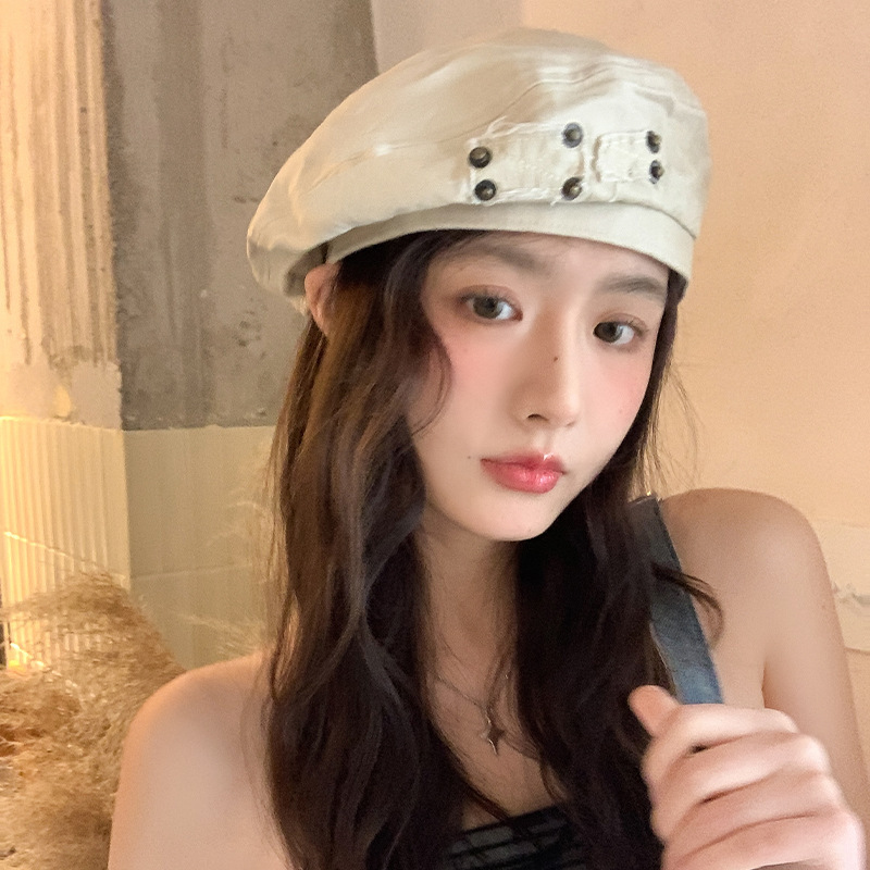 复古做旧水洗牛仔贝雷帽子女2025年春新款百搭大头围显脸小画家帽|undefined