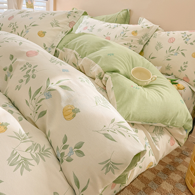 Cama de algodón de cuatro piezas de algodón puro 2025 nuevo estilo sábana funda de edredón sábana ropa de cama de tres piezas