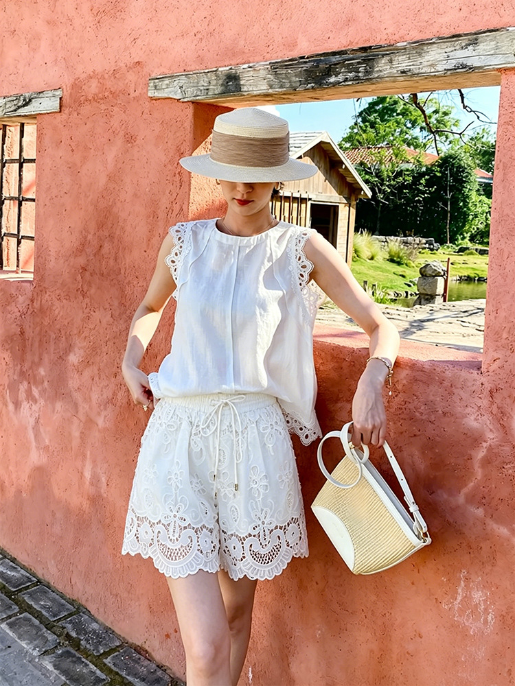 Shenzhen Nanyou European-Style Women's Clothing, Ladylike Style Suit, Women's Linen Top, Women's Summer Hollow-Out Embroidered Elegant Skirt