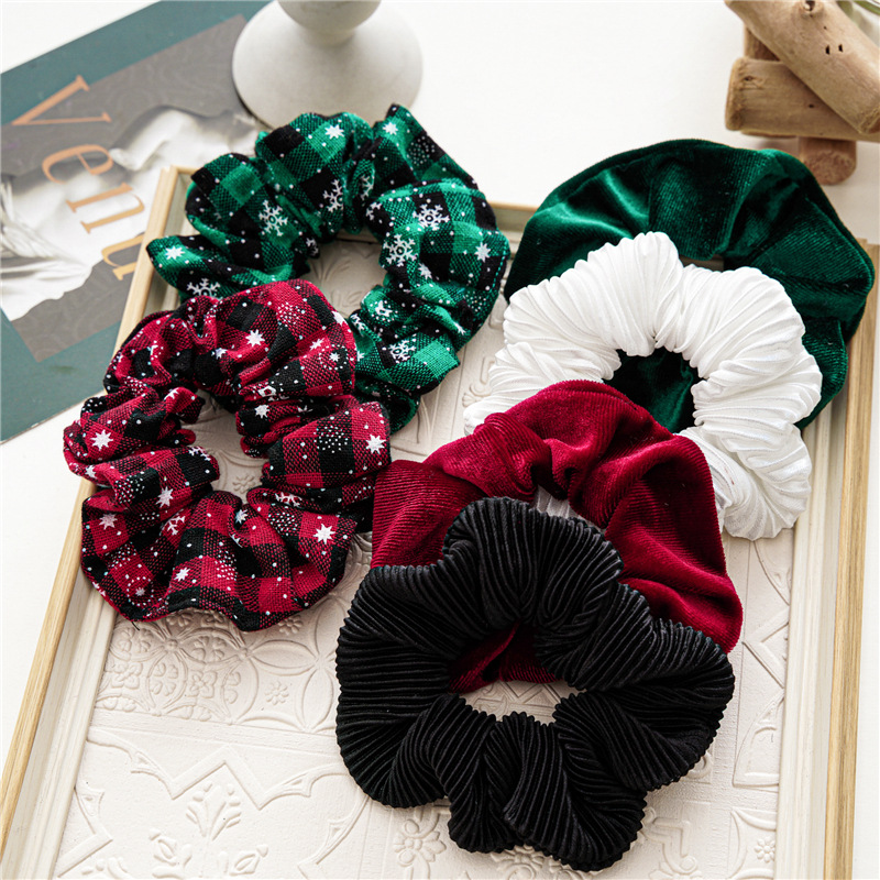 16g Weight Hair Tie Hair Accessories Type 1 Piece Quantity Christmas, Daily, Party, Festival Occasion Cloth Material Christmas Festival Lattice, Solid Color, Snowflake Pattern Autumn Season Women's Gender Cute Style Cute Women's Lattice Solid Color Snowflake Cloth Hair Tie 1
