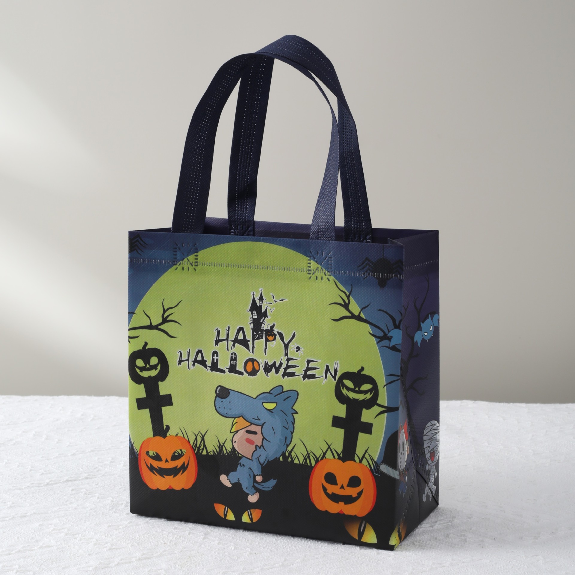 Bolsa de lienzo impresa de Halloween transfronteriza bolsa no tejida bruja calabaza bolsa de mano plegable impresión de gran capacidad