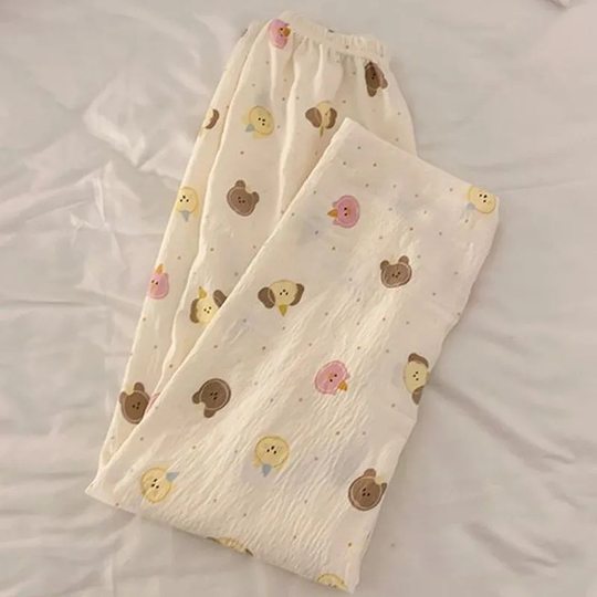 Pajama Pants Women's Summer White Puppy Pants Thin Home Pants Cute Casual Loose Lazy High Waist Straight Loose