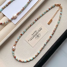 天然石彩色琉璃多巴胺串珠夏季珍珠项链女轻奢小众叠戴锁骨链颈链