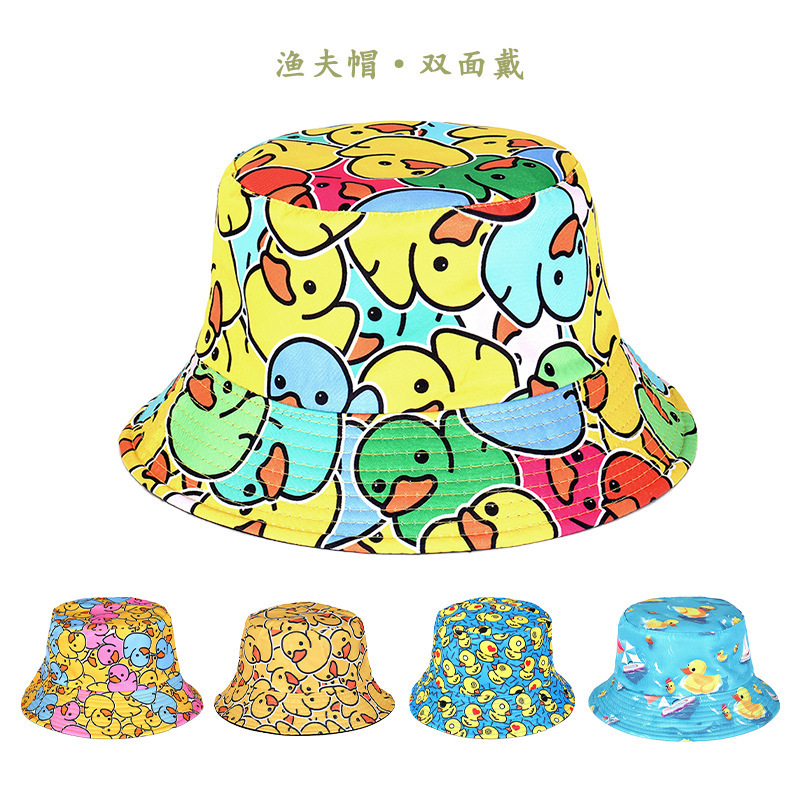 Double-Sided Retro Sunshade Hat, Trendy Graffiti Fisherman Hat for Men and Women, Large Brim, Versatile for Outdoor Use, Hip-Hop Style
