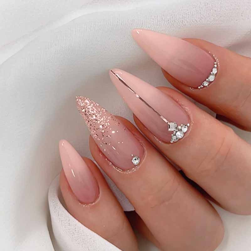 Cross-Border Wearable Nails Accessible Luxury Ins Style Almond-Shaped Diamond Patch Manicure Factory Straight Fake Nails Finished Nails