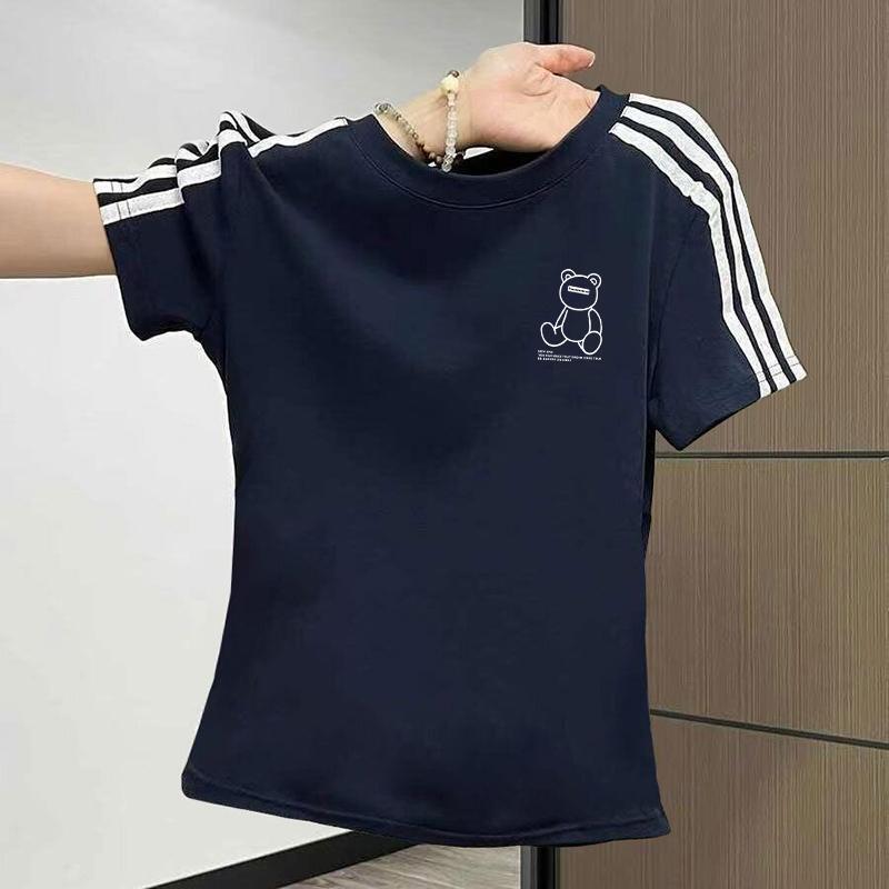 2026 Summer New Style American-Style Short Striped Patchwork Printed Slim-Fit T-Shirt Round Neck Pure Cotton Short-Sleeved Women's Top