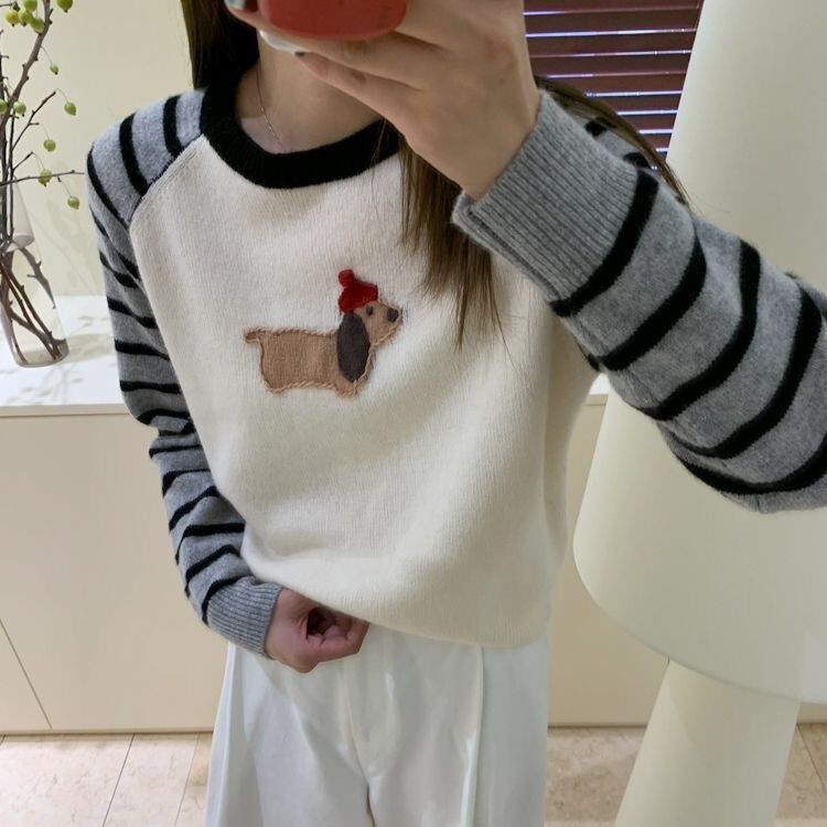 2024. aasta varasügise uue värvi koomiksikleebisega koerakootud pehme ja laisk pendeldamiseks mõeldud vabaaja koolikampsun_voghion.com