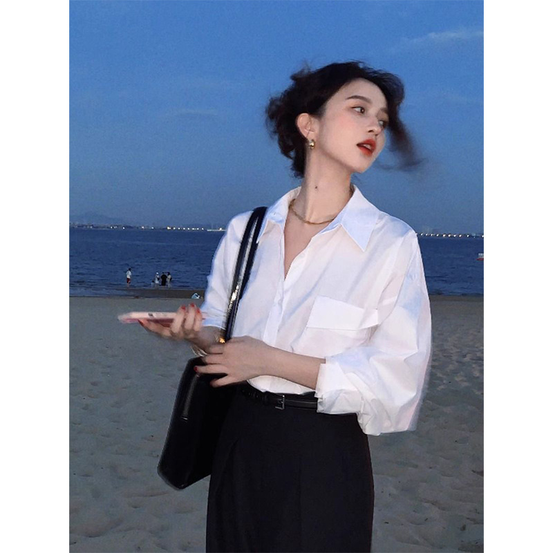 Homemade Hong Kong Style Retro Autumn Simple Shirt Loose Slimming Layered Shirt Feminine High-End Top