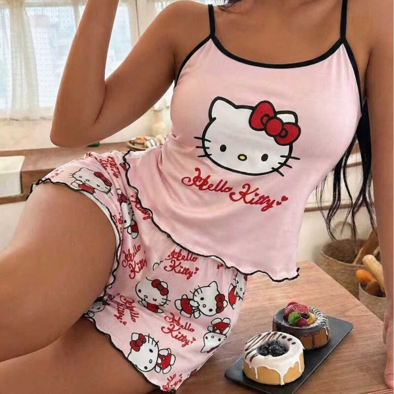 Women's Lingerie Cartoon Print Plus-Size Camisole Shorts Pajamas Sleepwear Home Wear Set for Women, Cool and Cute Style Women's Lingerie Cartoon Print Plus-Size Camisole Shorts Pajamas Sleepwear Home Wear Set for Women, Cool and Cute Style