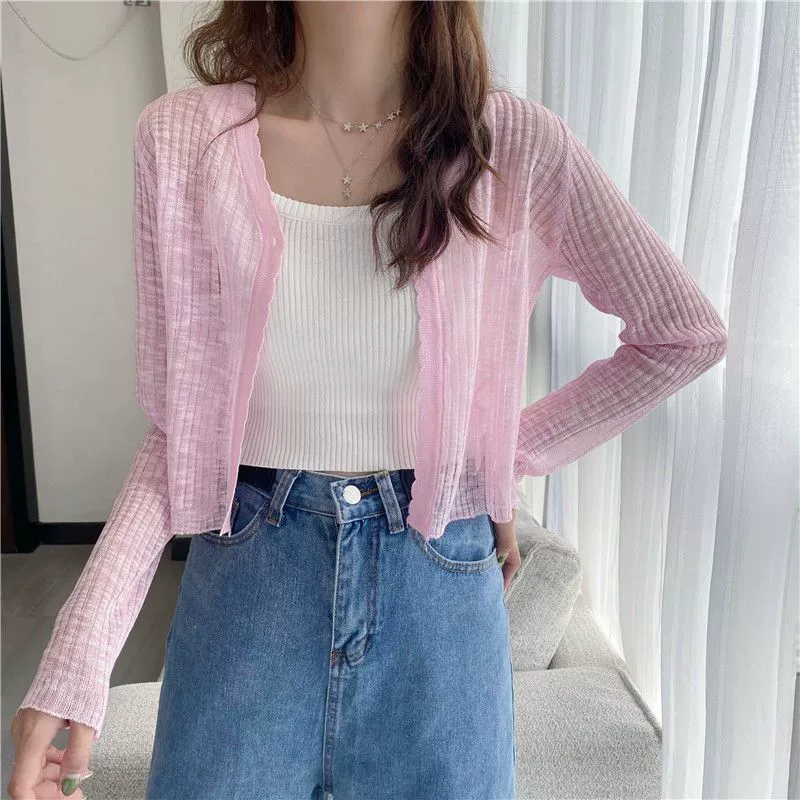 Summer jacket, short white thin long-sleeve, cardigan