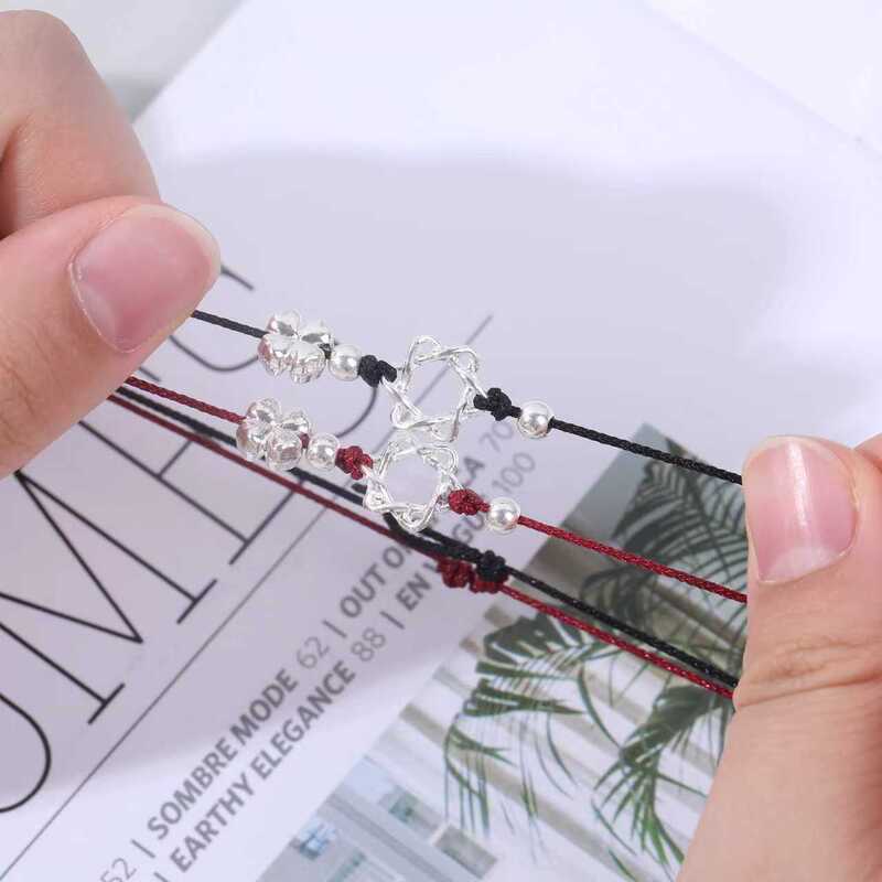 Six-Pointed Star Clover Red Bracelet Simple Adjustable Versatile Friendship Bracelet for Sisters and Girls