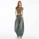 American Retro Scimitar Blue Jeans Women's Spring and Summer 2025 Old Loose Wide Leg Straight Pants