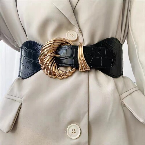 European and American retro black wide belt for women with skirt, coat, waist belt, elastic elastic waist belt