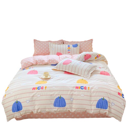Aloe Vera Cotton Children's Cartoon Four-Piece Set, Fleece Cute Bed Sheet with 4 Pillowcases, Student Dorm Three-Piece Set for Boys and Girls