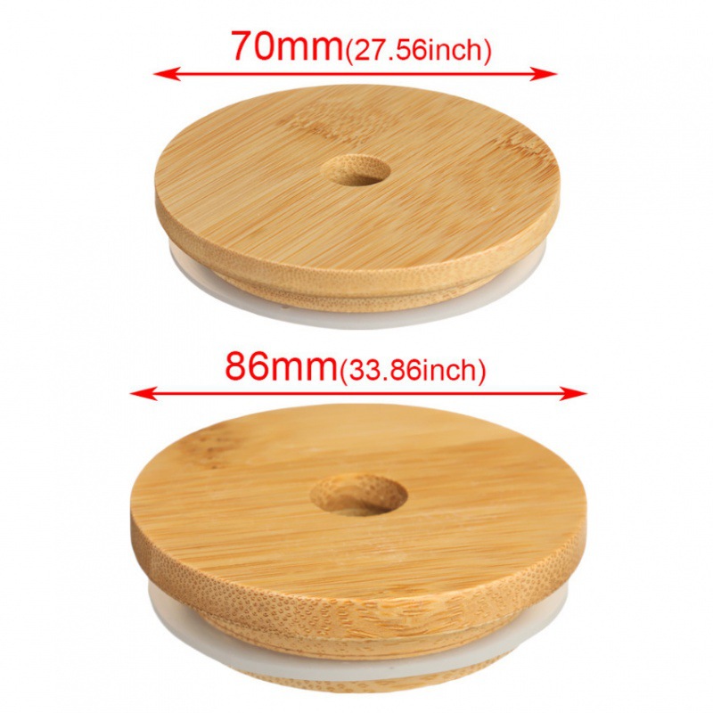 Venta caliente de Amazon transfronterizo Mason Cup tapa de bambú y madera con agujero taza de bebida tapa de frasco sellado tapa de botella de silicona bebida