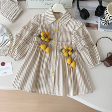 2025秋新款韩版女童长袖条纹太阳花连衣裙宝宝可爱洋气童裙67651