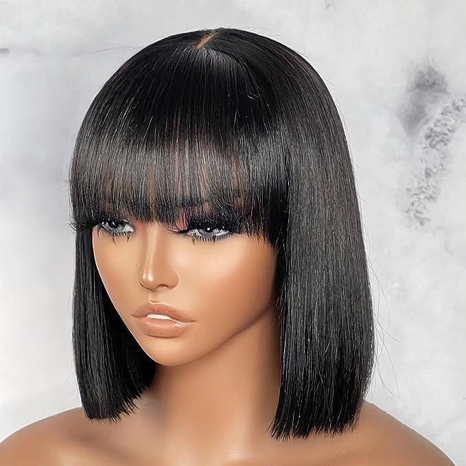 Amazon Cross-border venta caliente peluca mujer cabello corto moda realista natural negro Qi Liu Hai Bobo cabeza cubierta de fibra química image 3