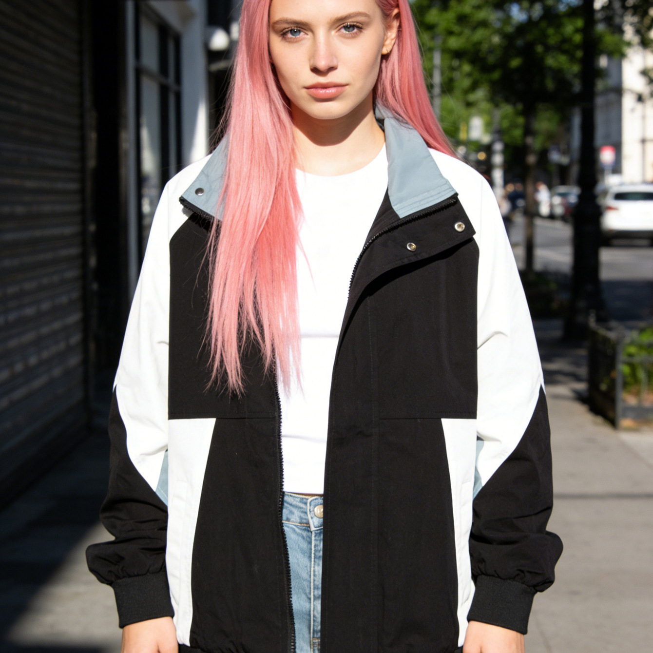Trendy, affordable alternative to spring/autumn preppy style women's jacket, white casual versatile jacket, niche baseball jacket, casual and fashionable.