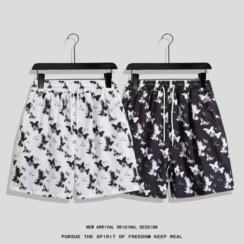 Shorts for Men and Women Summer Ink Butterfly 2025 New High-Waisted Five-Point Casual Loose Beach Wide-Leg Pants