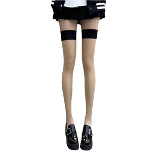 Red side stockings red knee stitching long socks ladies thigh socks thin skin color high socks black silk socks