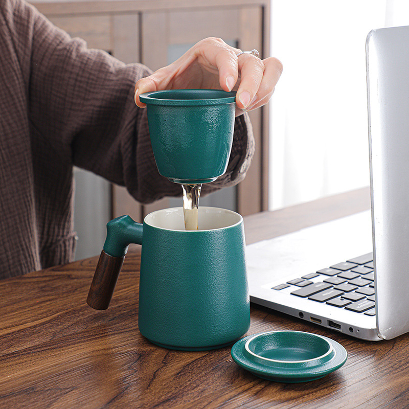 礼品套装陶瓷办公杯带盖过滤马克杯粗陶釉功夫茶杯个人杯批发LOGO