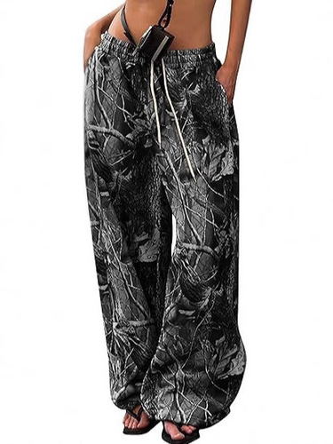 Cross-border European and American 2025 New Summer Fashion Casual Design Stretch Waistband Camouflage Printed Slimming Wide-leg Pants