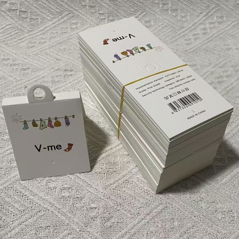 Socks Tag Labels Wholesale in Stock, Sock Labels with Back Cards, Free Design, Box Card Head Customization, Source Factory