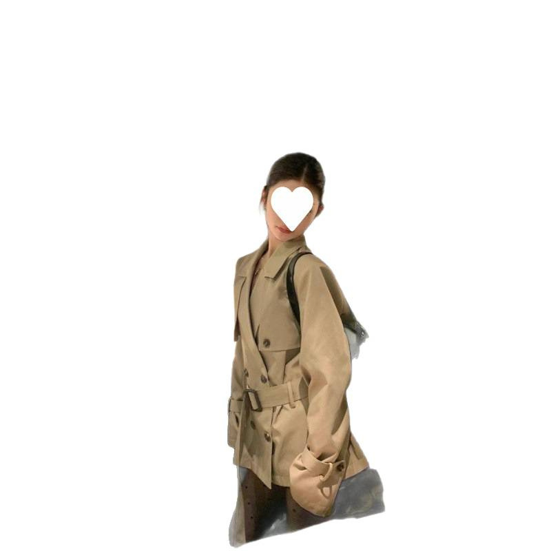 美式辣妹卡其色廓形双排扣中长款风衣秋冬感外套女涤纶半开领长袖|undefined