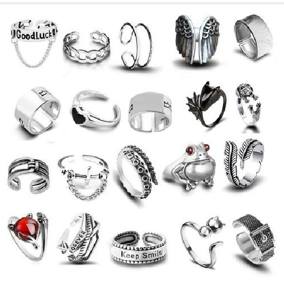 Retro Adjustable Ring Set, Punk Style, Alloy Electroplated, 16-Piece Mix (Adjustable)