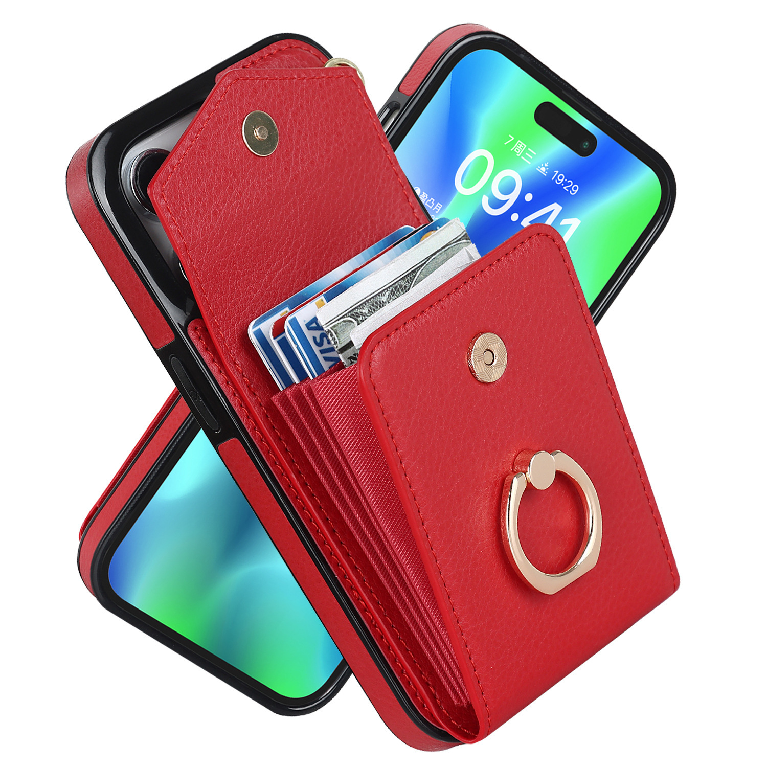 Leder Handyhülle Mit Ringhalter Und Kartenfach Für Das Iphone_voghion.com