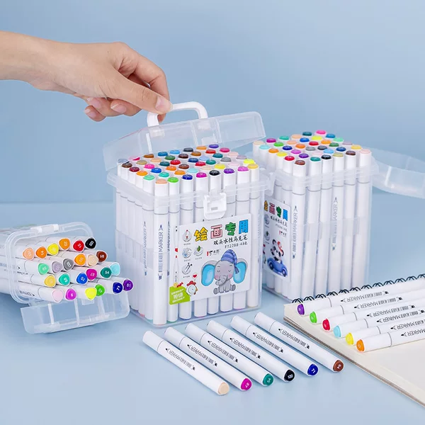 Cartoon Double Head Boxed Triangle Bar Water Marker Pen 12 Color 24 Color Children's Graffiti Painting Washable Marker Pen