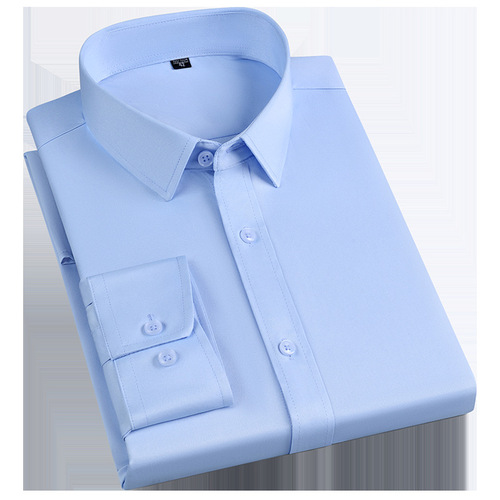 Men's Light Blue Slim Fit Elastic Long Sleeve Shirt Business Casual Summer Shirt