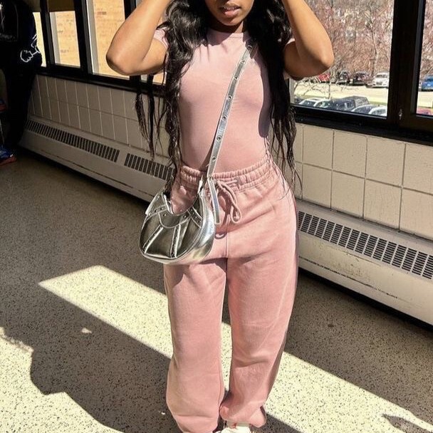 Cross-border Women's 2-piece All-match Solid Color Sports Casual suit Cotton Slim-fit T-shirt with Loose Jogging Pants Cross-border Women's 2-piece All-match Solid Color Sports Casual suit Cotton Slim-fit T-shirt with Loose Jogging Pants