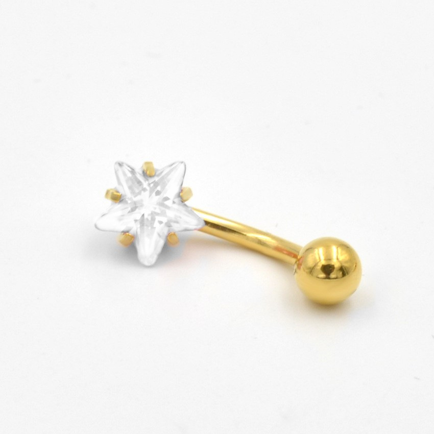 Piercing per ombelico in acciaio inossidabile di grado AAA, con stella a cinque punte, nuovo anello per ombelico in zircone a forma di stella placcato in oro_voghion.com