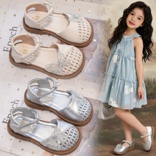 Zapatos de perlas huecas para niñas 2026 verano de moda infantil versátil zapatos de princesa sandalias trenzadas image 1