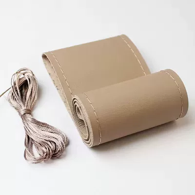 Steering Wheel Cover, Genuine Leather, Hand-Stitched, Steering wheel cover - full-two-layer-cowhide-beige-rice-noodles-without-holes-38cm
