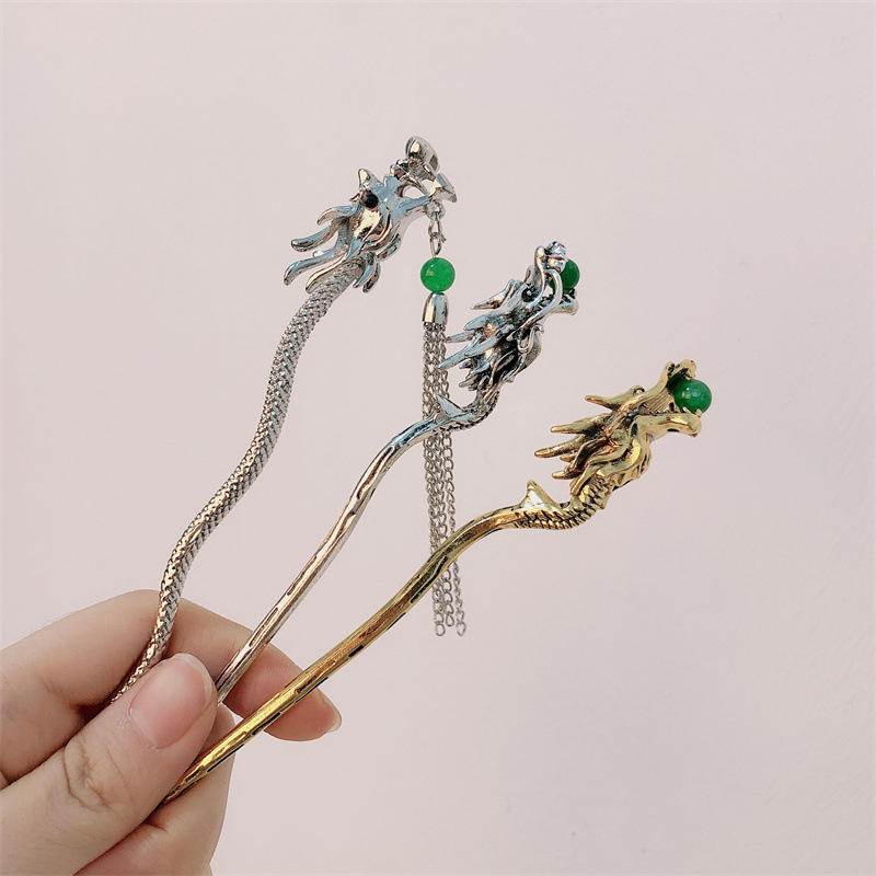 Nuevo estilo chino de metal dragón pinzas de cabello de alta sensación diaria pinzas de cabello de cabello chino Zodiac año dragón pinzas de cabello al por mayor