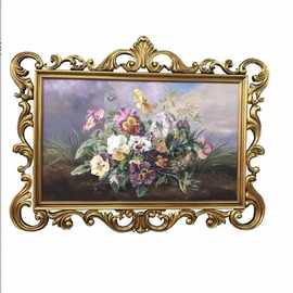 法式纯手绘彩绘挂画客厅装饰画实木框美式中式后现代酒店手工别墅