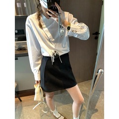 摩且 设计师风格 高智感竖条纹斜门襟设计感气质法式衬衫 MQ0795