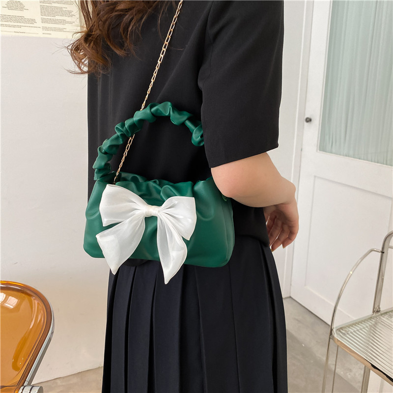 Bow bag women's 2022 spring and summer new trend fashion women's bag foreign style simple messenger chain small square bag